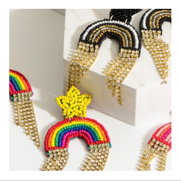 Yellow Star Rainbow Tassel Earrings - Picture 3 of 5